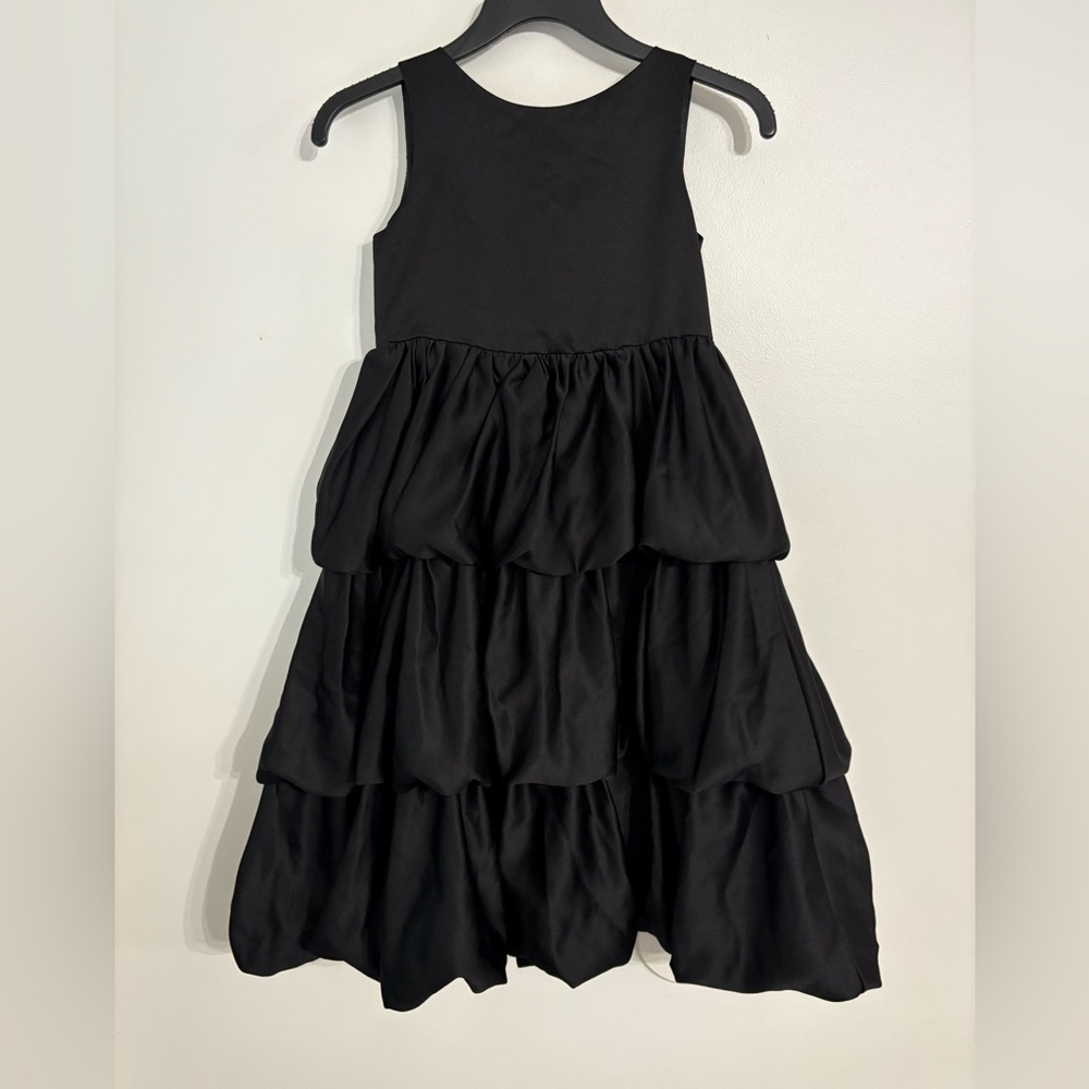 Cinderella Couture Elegant Black Tiered Satin Girls Dress Size 8